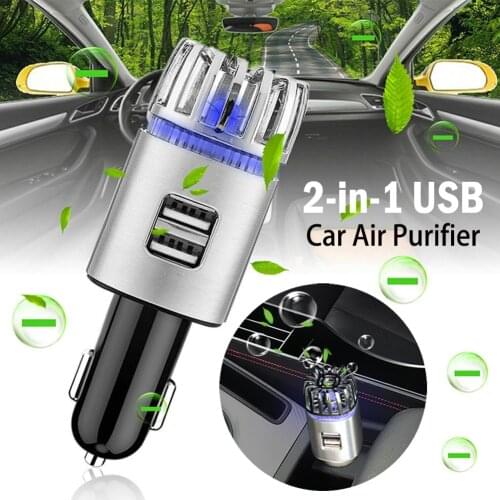 2 in 1 Car Dual USB Fresh Air Ionic Purifier Oxygen Bar Ozone Ionizer Smoke Generator For Cars Cleaner Car Air Ionizer Purifier