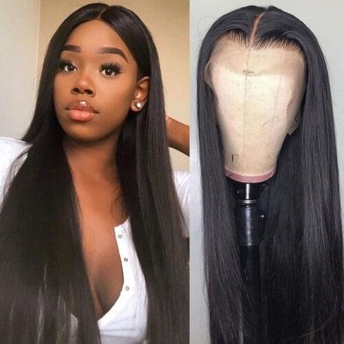26inch Synthetic Lace Front Wig Long Straight Black With Baby Hair Heat Resistant Fiber Middle Part Lace Wig For Black Women