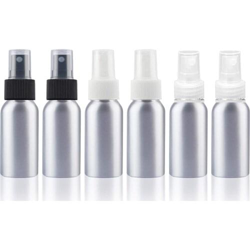 50pcs Spray Bottle Empty Aluminum Bottles Travel Atomizer Nozzles Sprayer Refillable Cosmetic Metal Packaging Container 50ml
