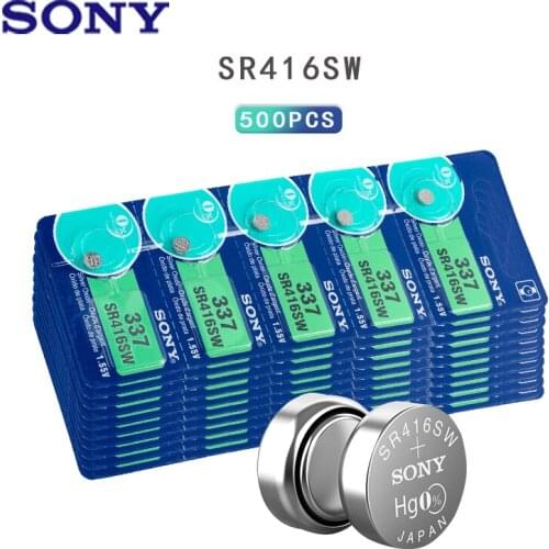 500pcs/lot Sony 100 Original 1.55V 337 SR416SW Silver Oxide Watch Battery 337 SR416SW Button Coin Cell MADE IN JAPAN 0%Hg