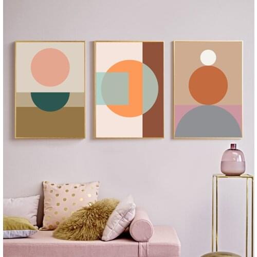 Abstract Geometry Graphic Shapes Canvas Painting Wall Art Posters and Prints Color Block Decoration Pictures For Living Room