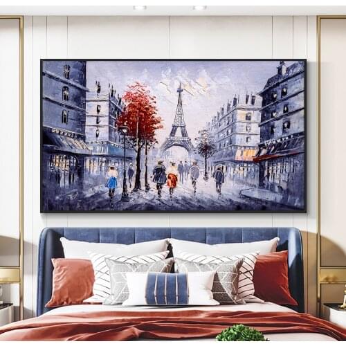 Abstract People Walking In The Street Painting 100% Handmade Oil Painting On Canvas Modern City Building Wall Art For Home Decor