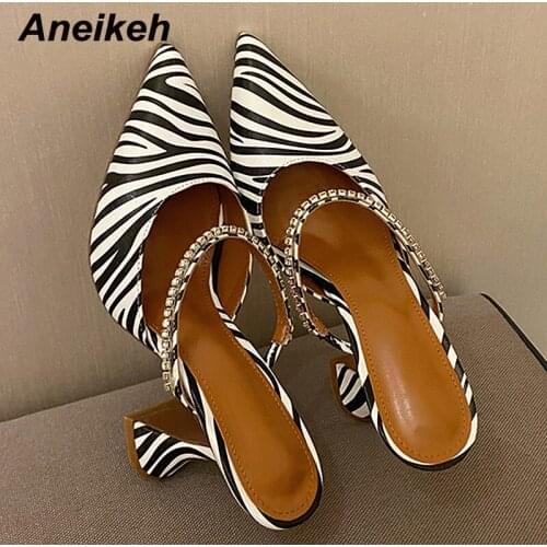 Aneikeh Fashion Spring Animal Prints Crystal Chain Mary Janes Pumps 2021 New Pointed Toe Shallow Spike Heels Sexy Womens Shoes