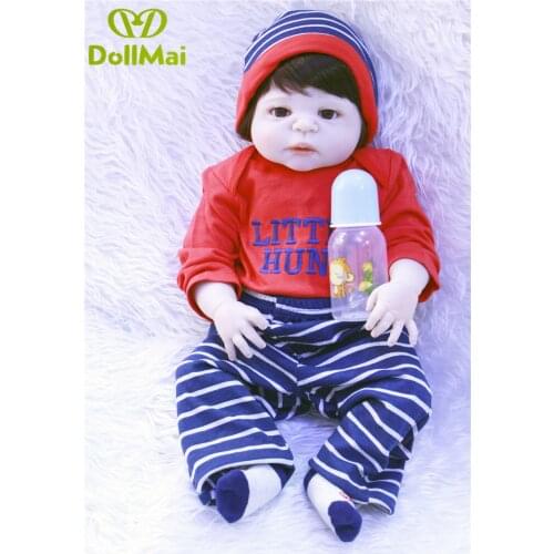 DollMai Brand Bebes Reborn menio boneca 23"57cm Full silicone reborn baby boy dolls for girls child gift can bathe