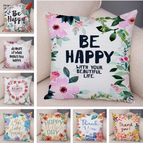 Nordic Style Cushion Cover Decor Plant Floral Print Pillowcase Flower Be Happy Soft Plush Pillow Case for Sofa Home Car 45x45cm