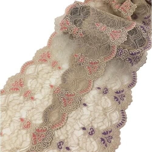 Free Shipping 2 Meters/lot 18CM Width Elastic Lace Garment Accessories Lace Trim DIY Embroidery Beige Purple Red Lace Fabric