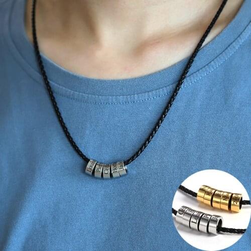 Custom Necklace For Him With Name Male Jewelry Personalized Necklace Genuine Leather Braided Family Necklace Fathers Day Gifts