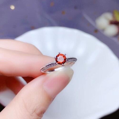 Classic red garnet gem ring girl silver jewelry birthday anniversary gift wine red good color round gem natural gem