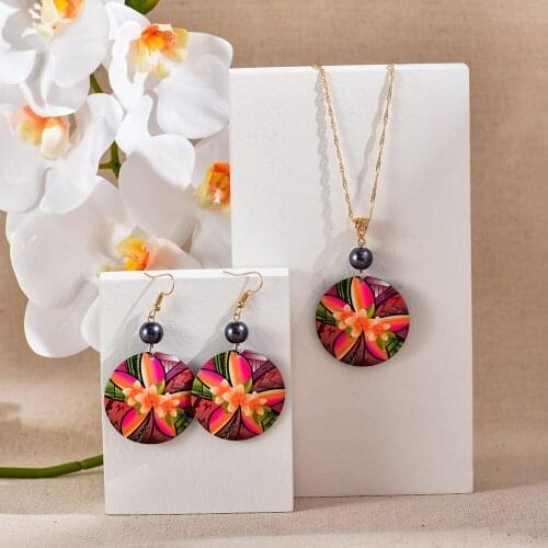 Hawaiian Jewelry Set Hot Sale Color Metal Round Flower Drop Trendy Earrings and Necklace Hot Selling in Many Countries for Women