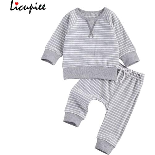 4 Colors Striped Cotton Newborn Baby Boys 2-piece Outfit Set Long Sleeve Striped Top+pants Set for Kids Boys 0-24 Months