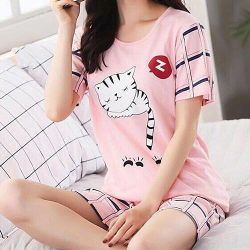 Women Cute Sleepwear 2PCS Shirt&Shorts Pajamas Set Print Nightwear Cartoon Intimate Lingeries Pyjamas Casual Homewear
