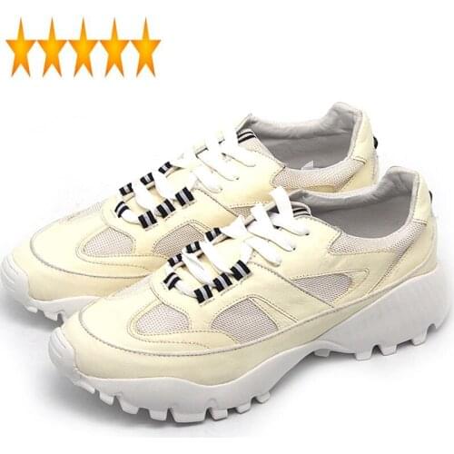 Comfortable Men White Sneakers Street Genuine Cow Leather Luxury Trainers Handmade Casual Lace Up Platform Summer Shoes