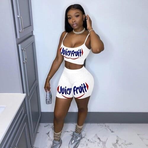 2 Piece Set Women 2021 Summer Tracksuits Letter Print Tank Crop Top + Running Hip Shorts Pants 2Pcs Set Sexy Tracksuits Female