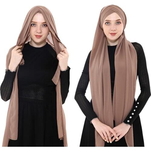 2019 Summer Womens chiffon Ready To Wear Instant Hijab Scarf Muslim chiffon head scarf Islamic shawls Arab Headscarf