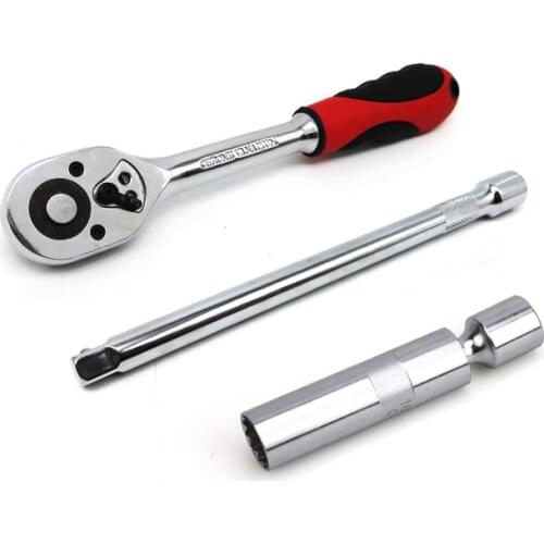 3/8" 14mm/16mm Strength Magnetic Universal joint Spark Plug Special 12 point Socket with Ratchet Wrench and Extend bar Tool set