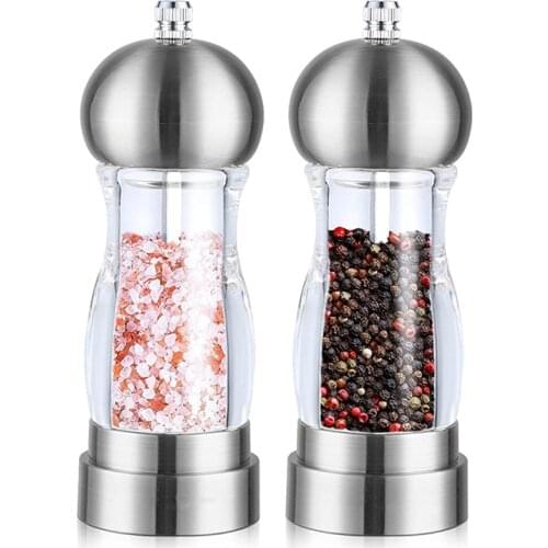 Salt and Pepper Grinder with Ceramic Rotor Refillable Acrylic Pepper Mill Set Easy to Adjust the Coarseness
