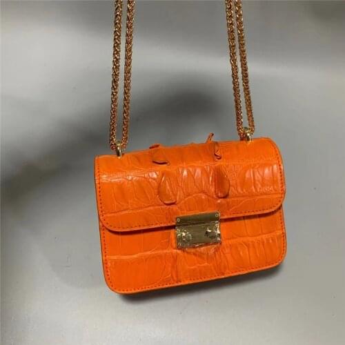 Exotic Alligator Leather Womens Mini Summer Purse Genuine Crocodile Skin Lady Flap Bag Gold Chain Strap Female Shoulder Bag