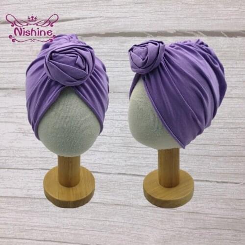 Nishine 25*20 CM Comfortable Knitting Cotton Baby Hats Cute Handmade Folded Flower Infant Cap DIY Party Decoration Kids Headwear