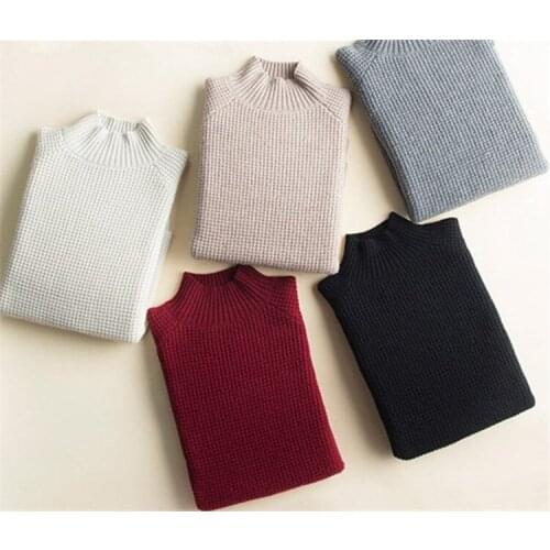 New fashion goat cashmere pineapple grains thick knit women half-high collar open hem pullover sweater white 5color M-L
