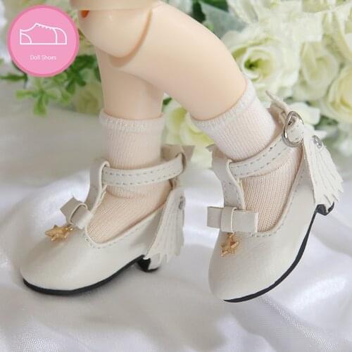 BJD doll shoes are suitable for 1/6 size casual princess style leather shoes with bow heel shoes in classic pink and white