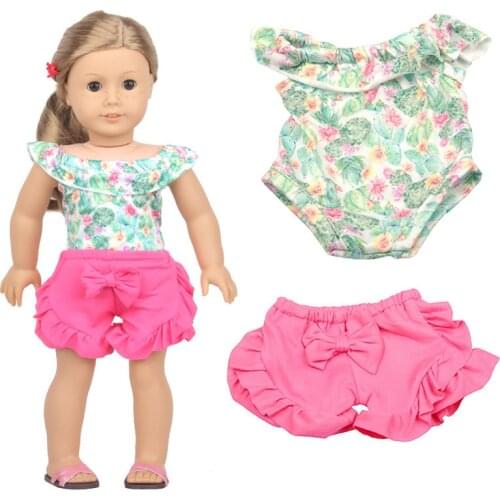 New Pattern Clothes Floral Sleeveless Two Piece Set Fit 18 Inch American&43cm Baby New Born Doll Clothes Accessories