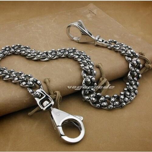 Huge Heavy Shiny Fashion Clasp Solid 316L Stainless Steel Cool Mens Biker Domineering Skulls Wallet Chain 5Q012WC2 -- 14"~36"