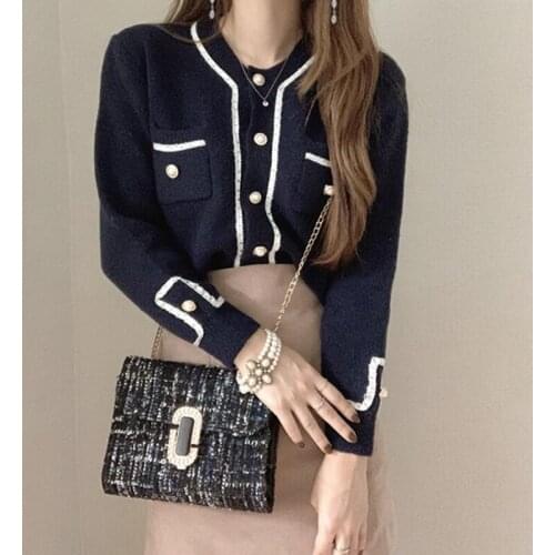 ZAWFL 2021 Autumn Chic Pearl Button Sweaters Fashion Simple Cardigans Women O-neck Casual All-match Double Pockets Coat