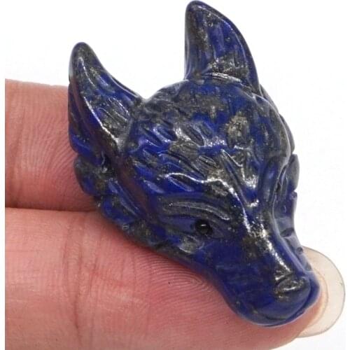 1.5" Howling Wolf Head Pendant Necklace Lapis Gemstone Animal Figurine Carved Stone Necklace Jewelry Man Fashion