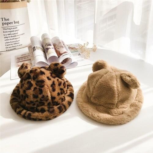 Plush Baby Bucket Hat Fashion Leopard Panama Hat For Girls Thick Warm Infant Toddler Winter Hat For Kids Cap Baby Accessories