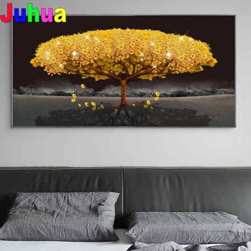 Modern Black Golden Rich Tree Diamond painting 5d Embroidery Mosaic Diamant Painting 3d Picture for Living Room Aisle decor