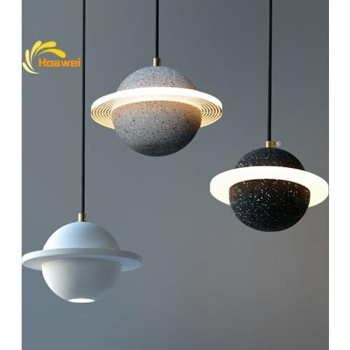 Modern Planet Led Pendant Lights Lighting Nordic Cement Lampshade Hanging Lamp Dinning Pendant Lamp Living Room Indoor Lighting