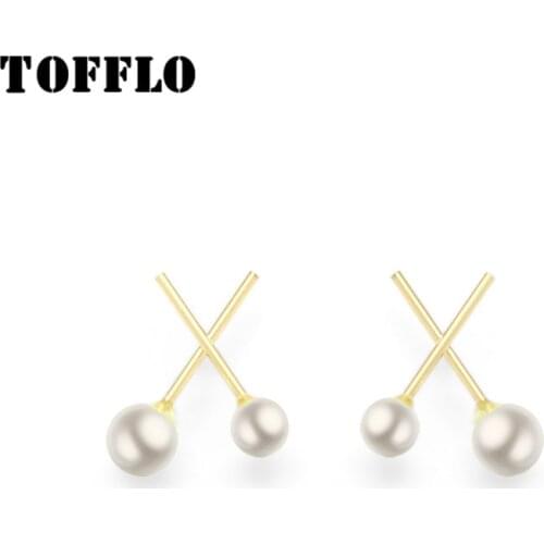 TOFFLO Stainless Steel Jewelry Pearl Crossing English Letter X-Shaped Earrings Fashion Earrings for women BSF214