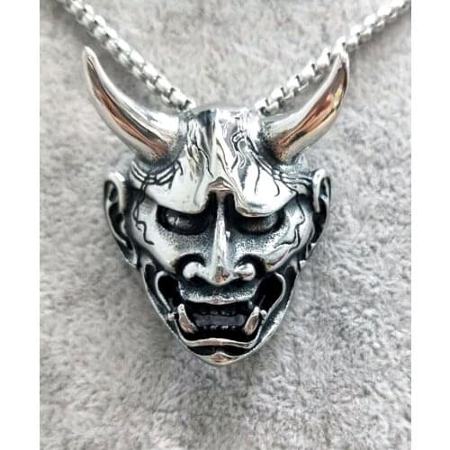Japanese Ghost mask hannya Necklace Prajna Pendant Stainless Steel Jewelry Horn Skull Boruo Necklaces Collar Birthday Gifts