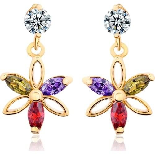 Love & Annie Colorful Cubic Zirconia Flower Stud Earrings Exquisite Small Earring Love Gift Cute Earrings for Women