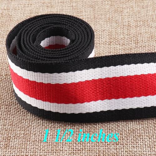 1 1/2"(38mm)Cotton Webbing Black White Red Striped Twill Ribbon Heavy Weight Bag Purse Tote Straps Totes Belts Strap Bag