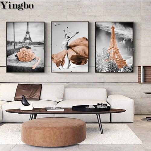 3pcs Paris tower ballet girl flower diy 5D Diamond Painting kits Full Square round drill diamond Mosaic Diamond Embroidery art
