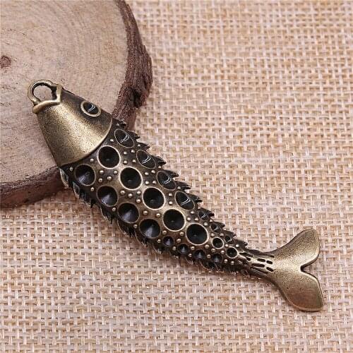 Free shipping 8pcs 69x23mm antique bronze fish charms diy retro jewelry fit Earring keychain hair card pendant accessories