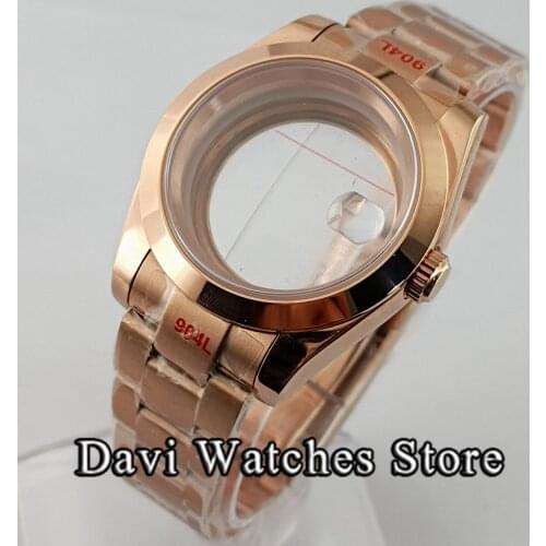 New Sterile 40mm Watch Case Full Rose Gold Sapphire Glass Seeing Back Oyster strap Fit NH35 NH36 Automatic Movement Watch Parts
