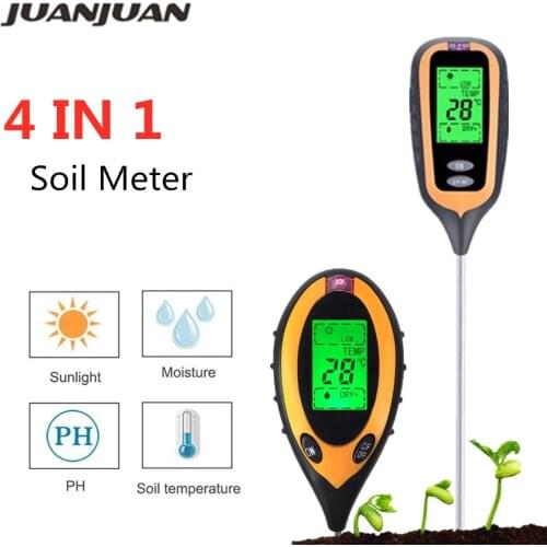 Digital 4 In 1 Soil PH Meter Soil Temperature Solar Moisture PH Meter tester for Garden Plants Flowers LCD Display 40%off