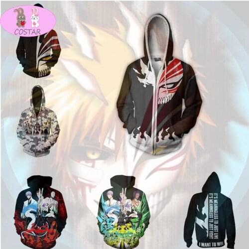 COSTAR Anime BLEACH Kurosaki ichigo zipper hoodie men and women Cosplay sweater anime costume 3D printing New