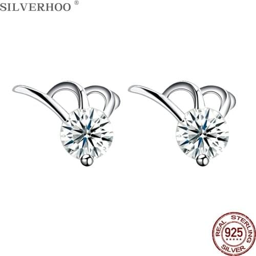 SILVERHOO Sterling Silver 925 Jewelry Exquisite Cubic Zirconia Stud Earring Paw Shape Cute Earrings For Women Trendy Party Gift