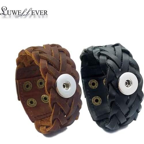 Hot Hand Made 011 Interchangeable Really Genuine Leather Bracelet 18mm Snap Button Bangle Charm Jewelry For Women Men Gift