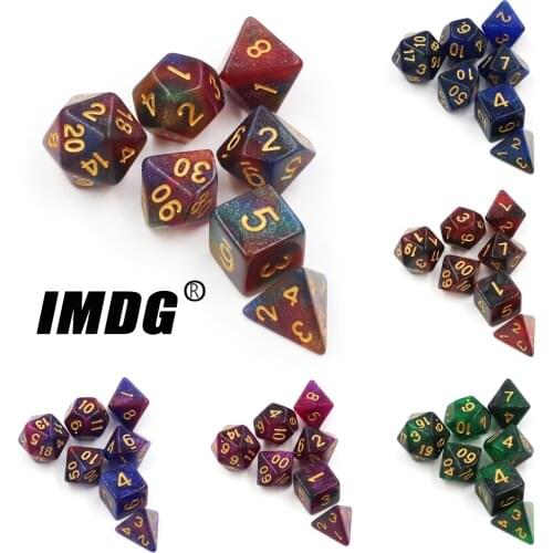 IMDG 7pcs/set Polyhedron D10 D20 RPG Game Dice Acrylic Dice DND Universe Galaxy Digital Game Dice with Bag