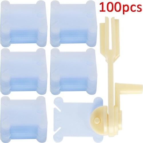 Imzay 100Pcs Blue Cardboard Floss Bobbins With 1Pcs Bobbin Winder,Floss Bobbins Set For Craft DIY Embroidery