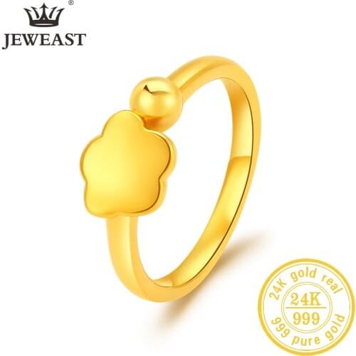 JLZB 24K Pure Gold Ring Real AU 999 Solid Gold Rings Elegant Shiny Heart Beautiful Upscale Trendy Jewelry Hot Sell New 2020