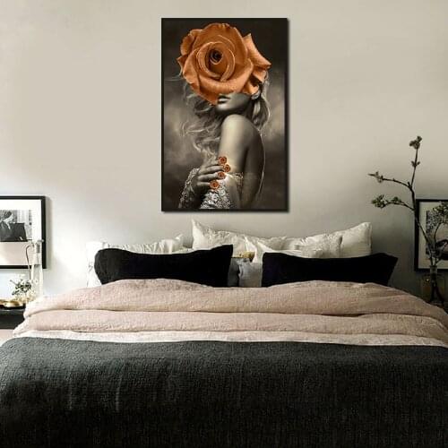 Sexy Women with Flower On The Head Canvas Painting Wall Art Picture Posters Print Wallpaper Living Room Bedroom Decoration