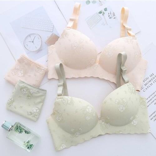Seamless Bra Set for Women Underwear Floral Print Push Up Bralette Sexy Lingerie Wire Free Bra and Panty Set Intimates Female