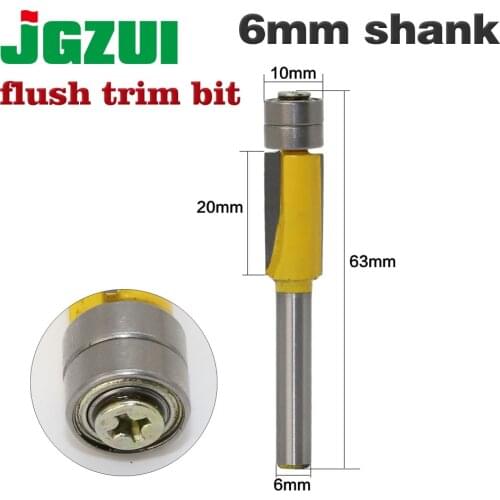 1pcs 6mm Shank Flush Trim Router Bits for wood Trimming Cutters with bearing woodworking tool endmill milling cutter