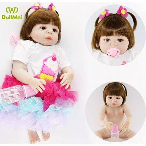 Bebe boneca reborn 22"55cm full body silicone reborn girl baby dolls toys for child gift can bathe princess doll BJD