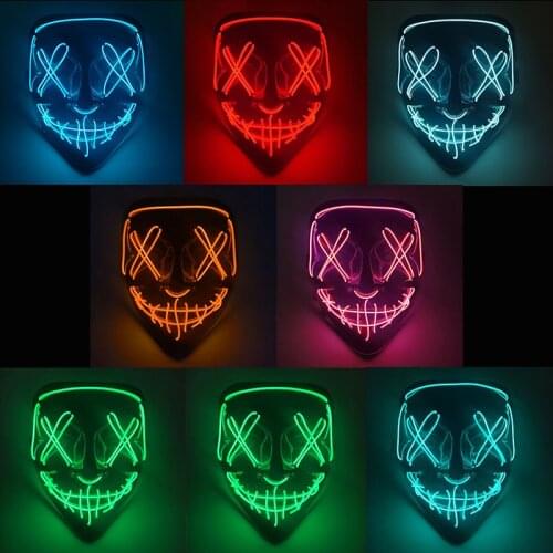 Fashion LED Luminous Light Mask For Halloween Decoration Party Cosplay Costume Masker Glow In The Dark Neon Light Horror Masker